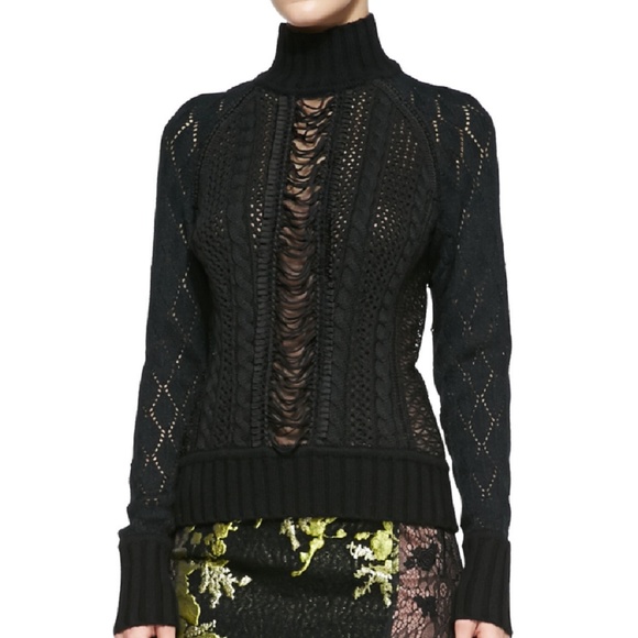 Byron Lars Black Unique Turtleneck Sweater Top